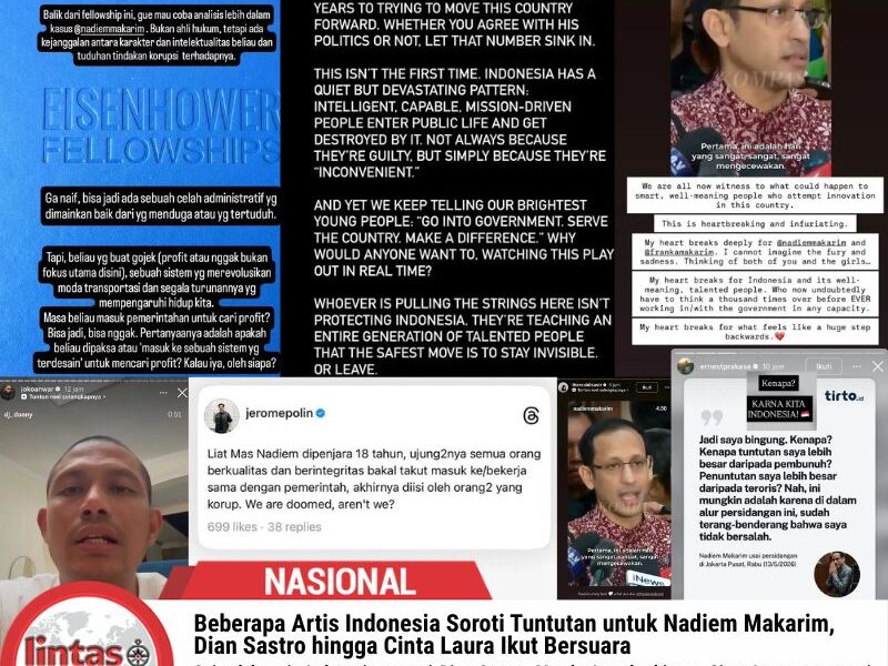 Artis Indonesia Soroti Tuntutan untuk Nadiem Makarim