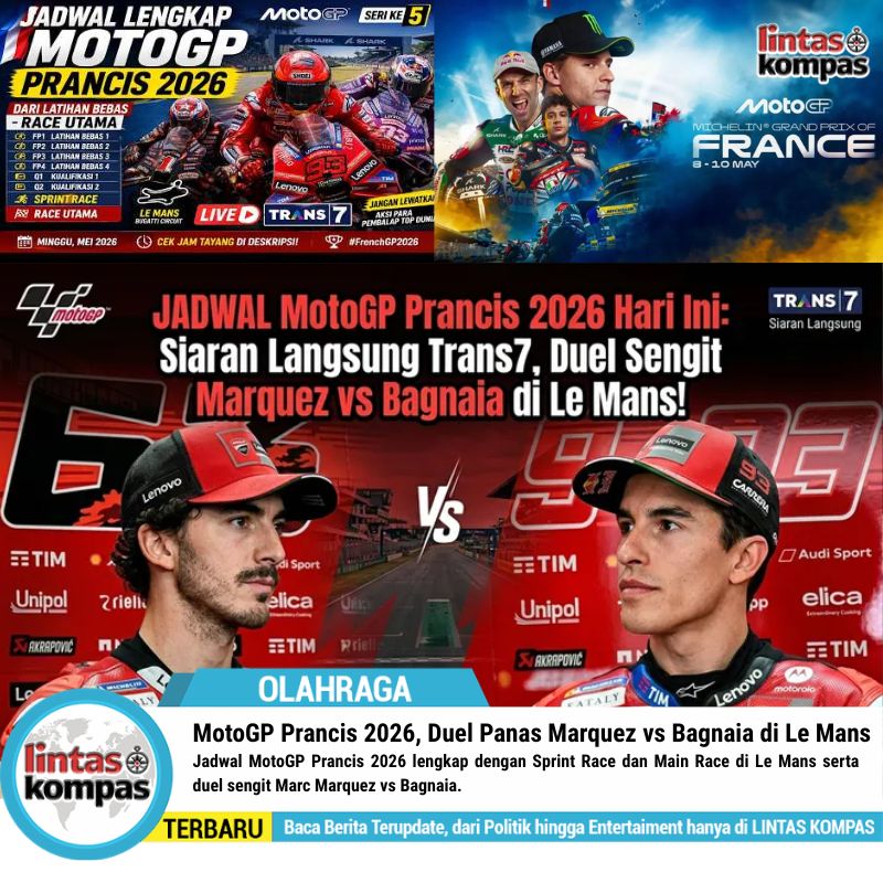 MotoGP Prancis 2026, Duel Panas Marquez vs Bagnaia di Le Mans