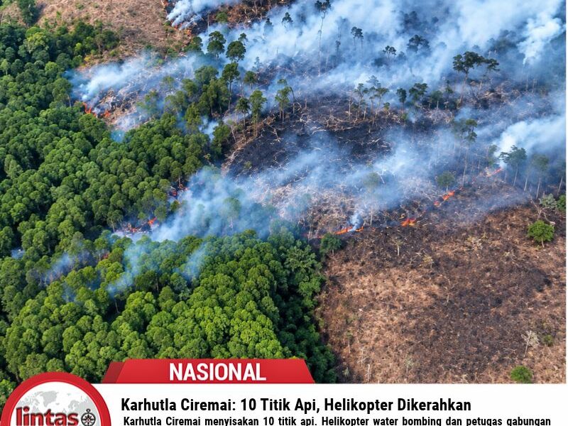 Karhutla Ciremai: 10 Titik Api, Helikopter Dikerahkan